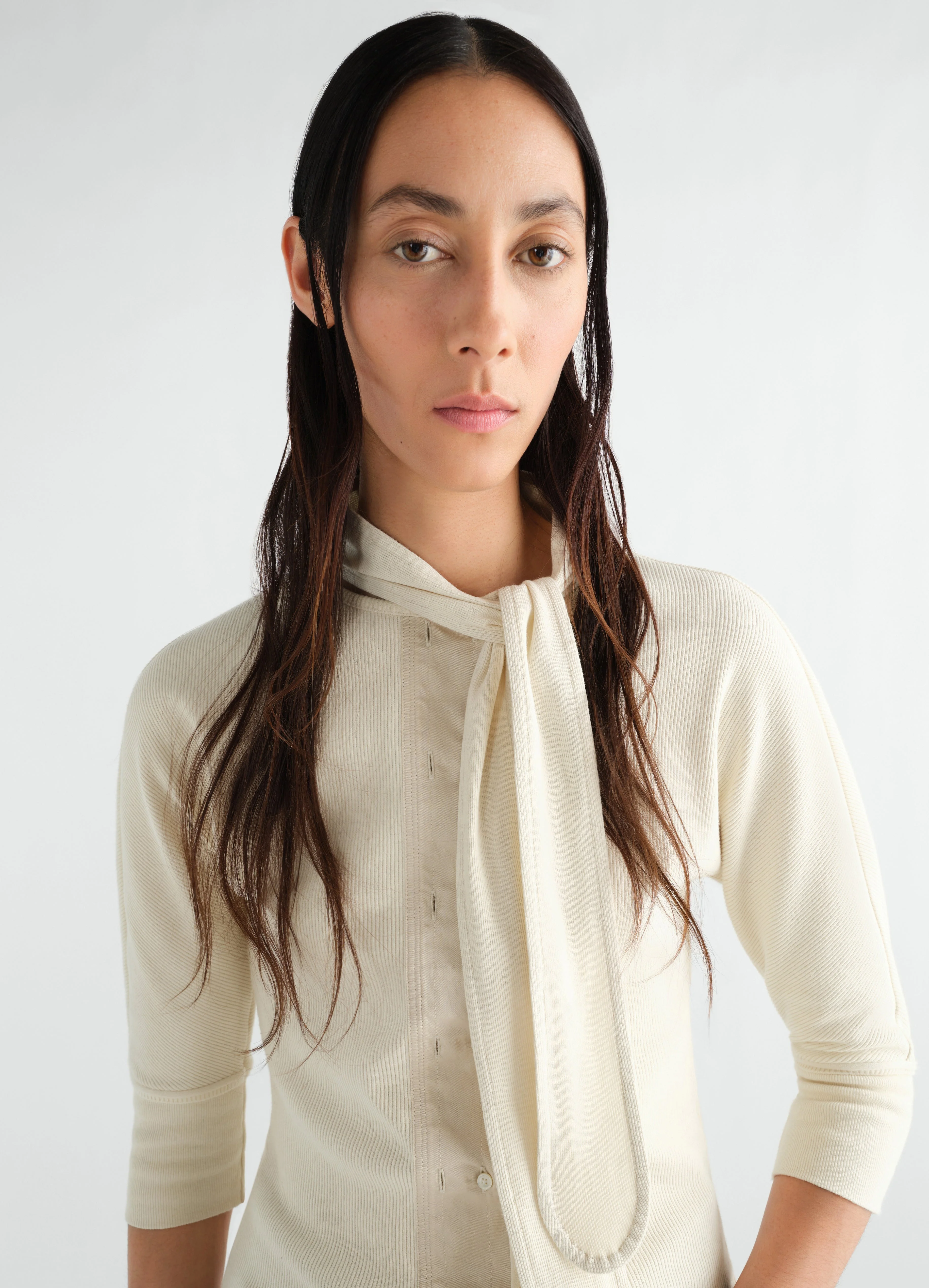 ASCOT T-SHIRT IN LINEN AND COTTON RIBBED JERSEY - Image 4