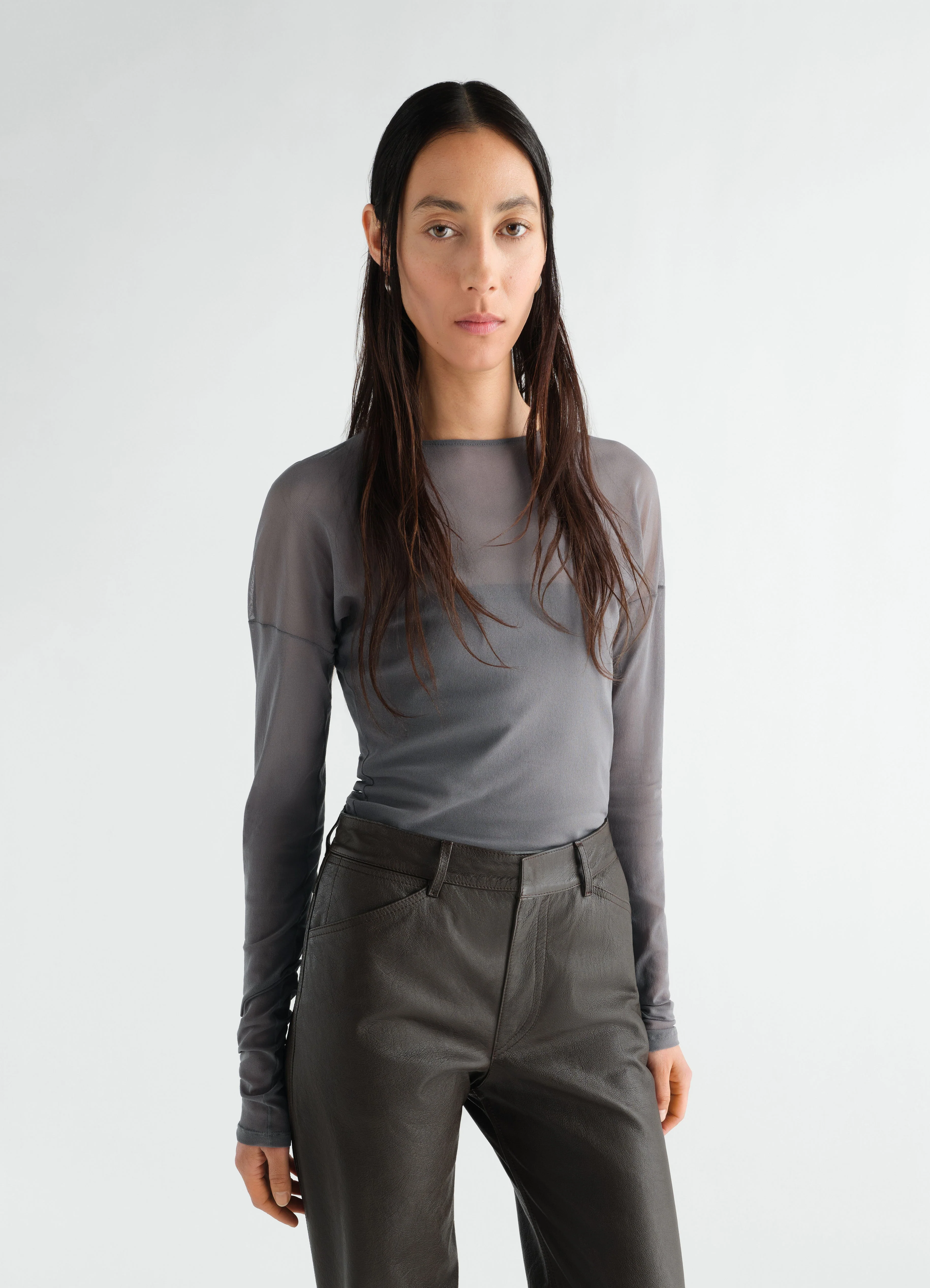 LONG-SLEEVE BALLERINA-STYLE TOP IN MESH JERSEY