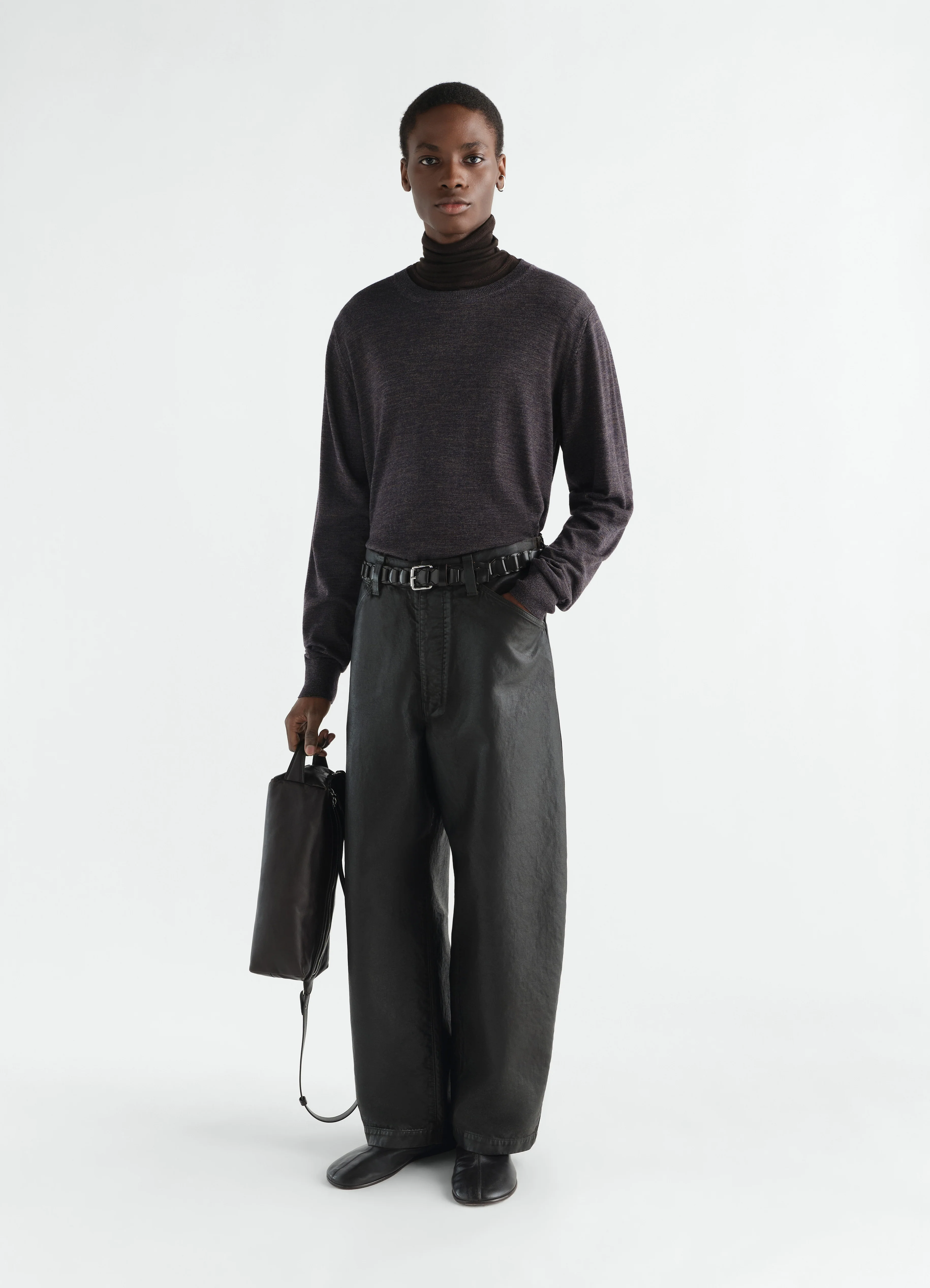 CREW-NECK SWEATER IN FINE MOULINÉ MERINO WOOL - Image 2