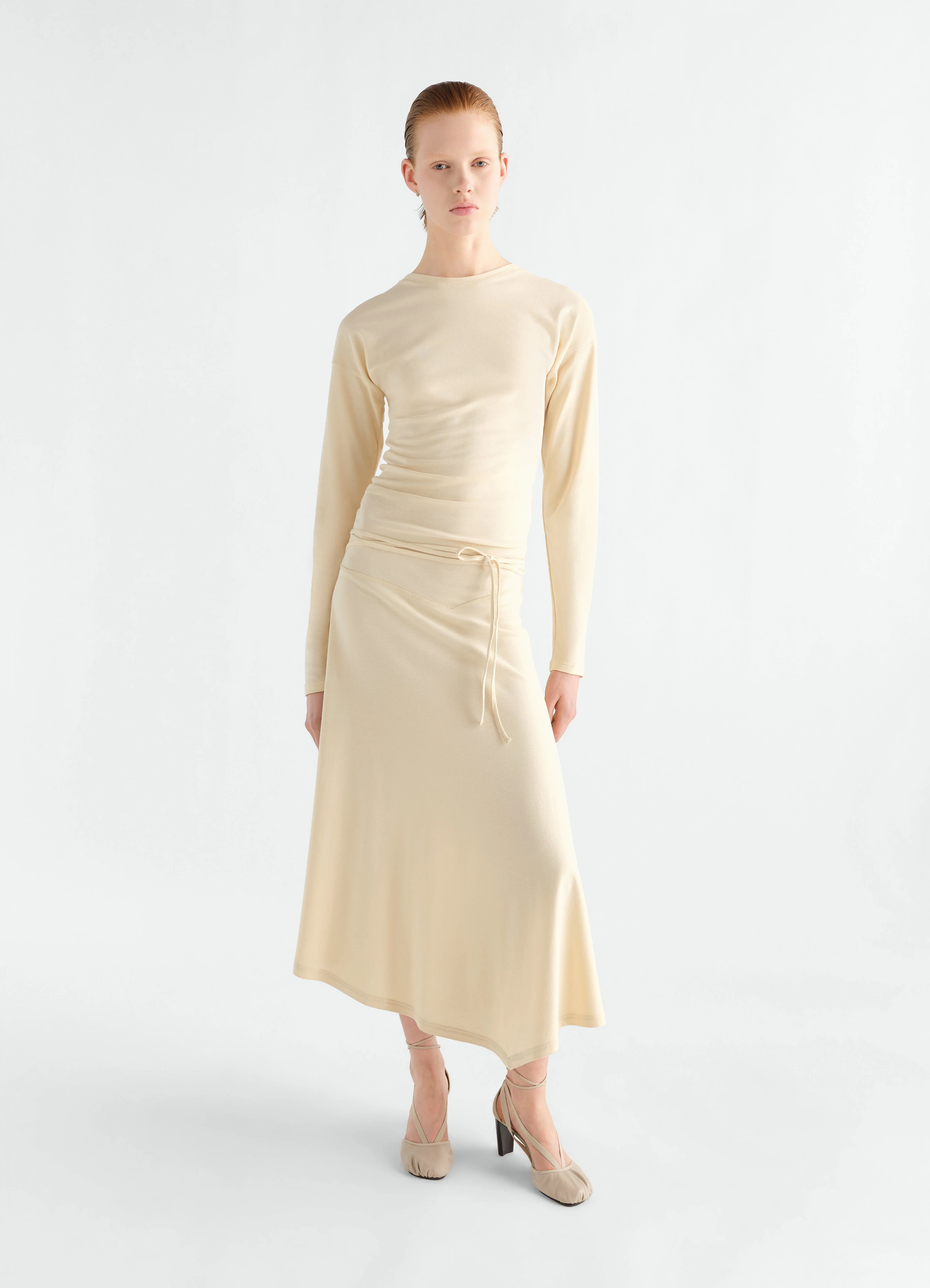 FLUID LONG-SLEEVE DRESS IN SILKY JERSEY CREPE