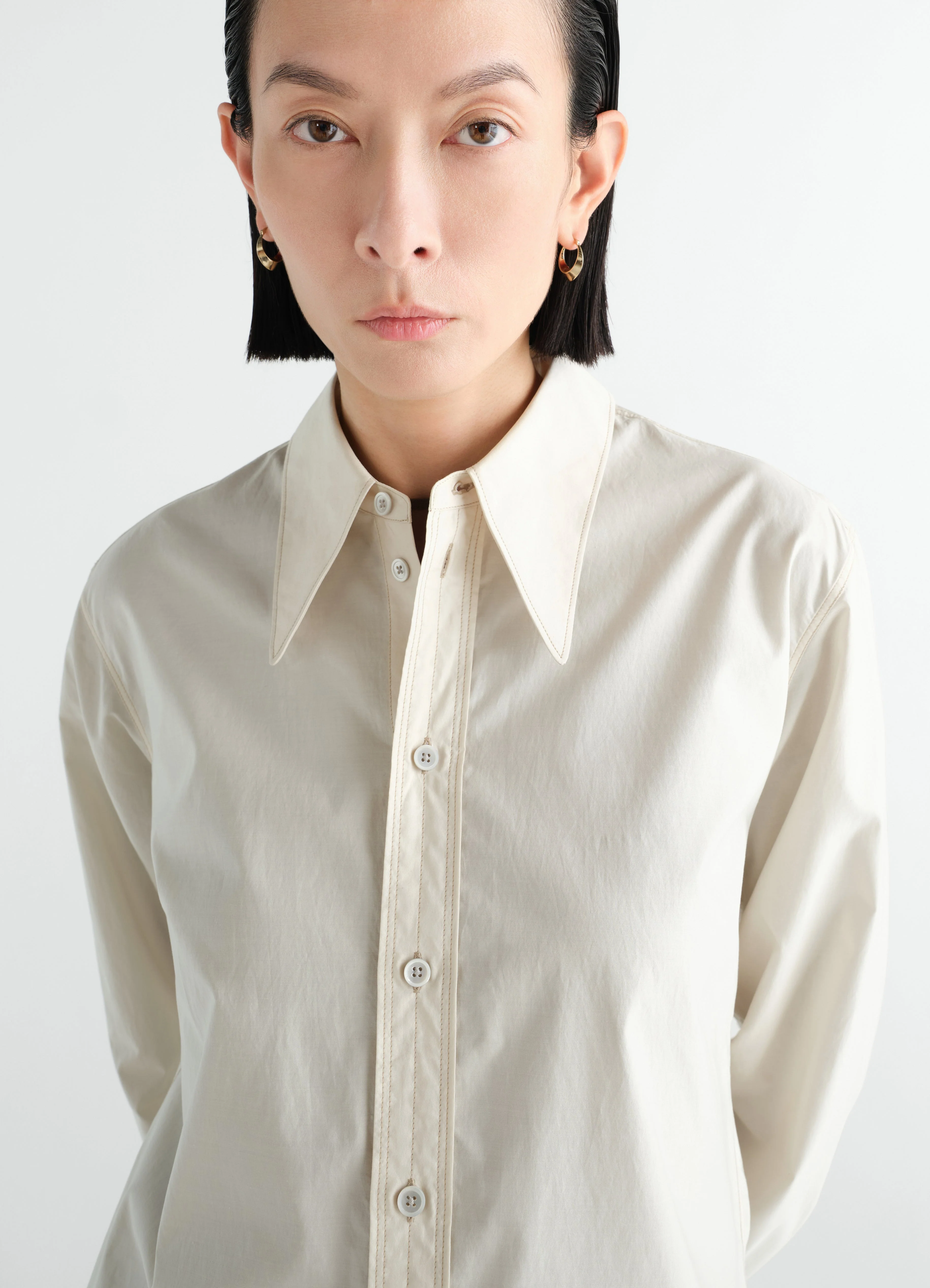 POINTED COLLAR SHIRT IN WASHED COTTON SILK - Image 3