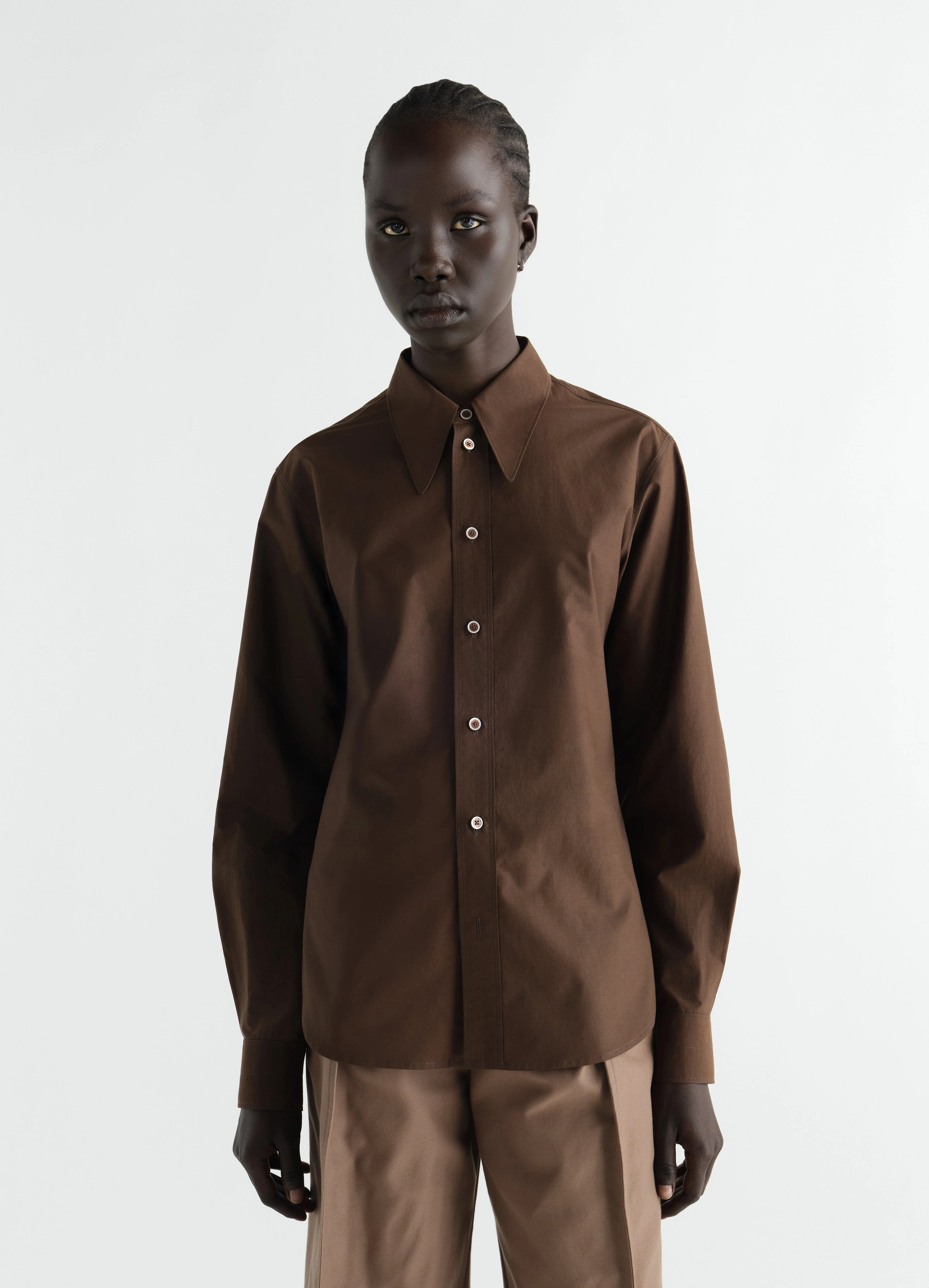 POINTED COLLAR SHIRT IN WASHED COTTON SILK