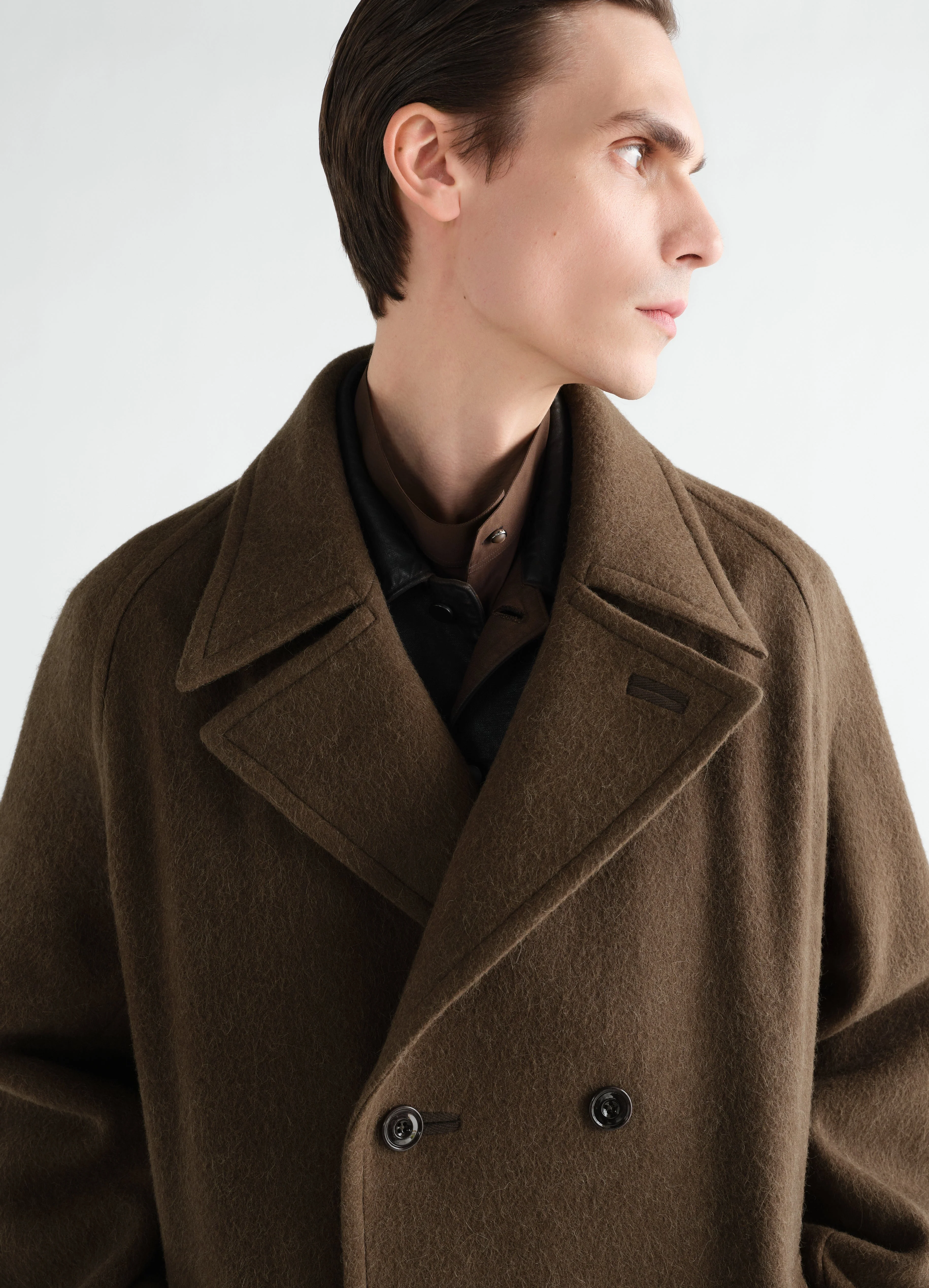 DOUBLE-BREASTED COAT IN FELTED WOOL AND ALPACA BLEND - Image 3