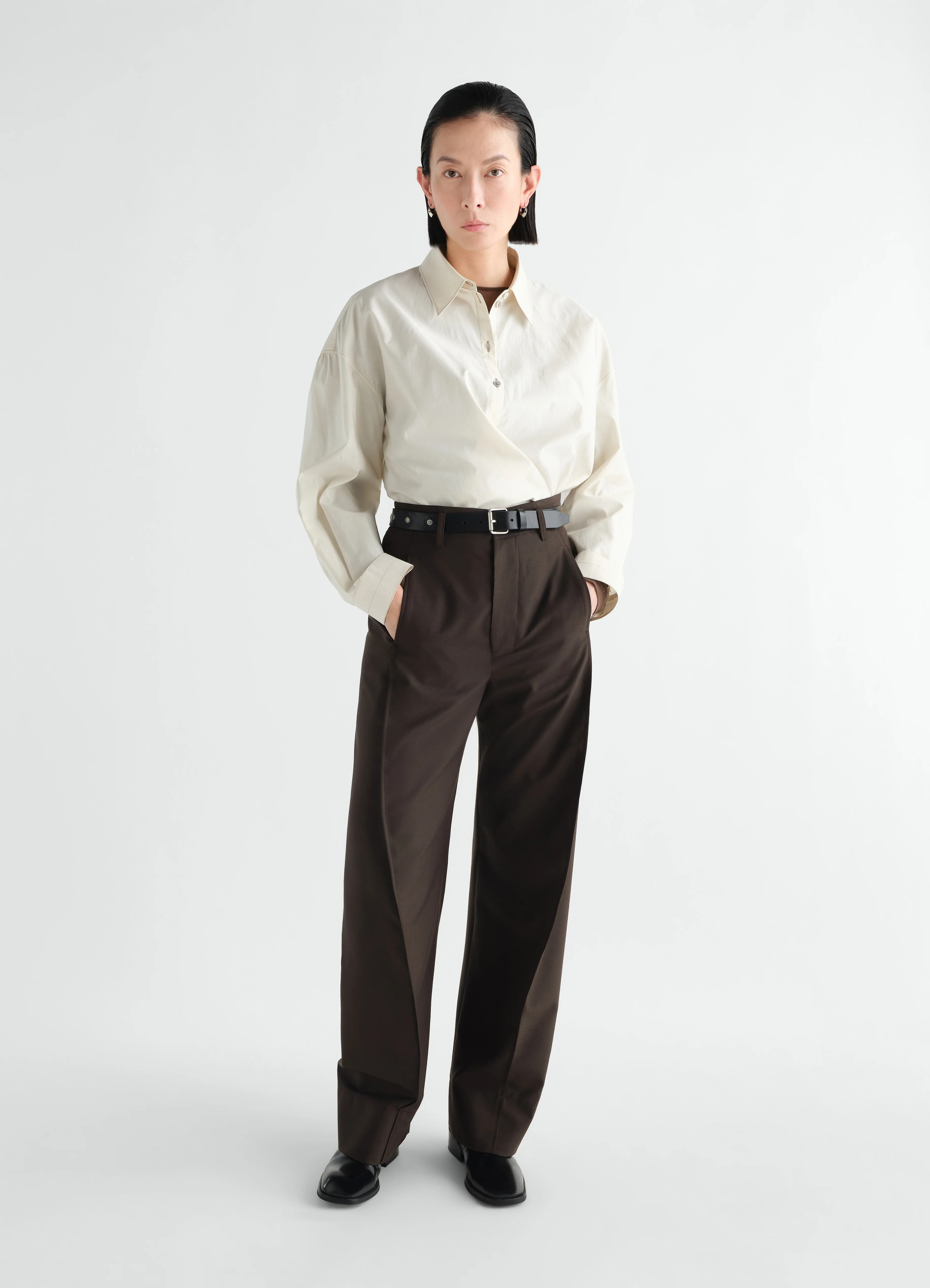 STRAIGHT COLLAR TWISTED SHIRT IN WASHED COTTON SILK - Image 2