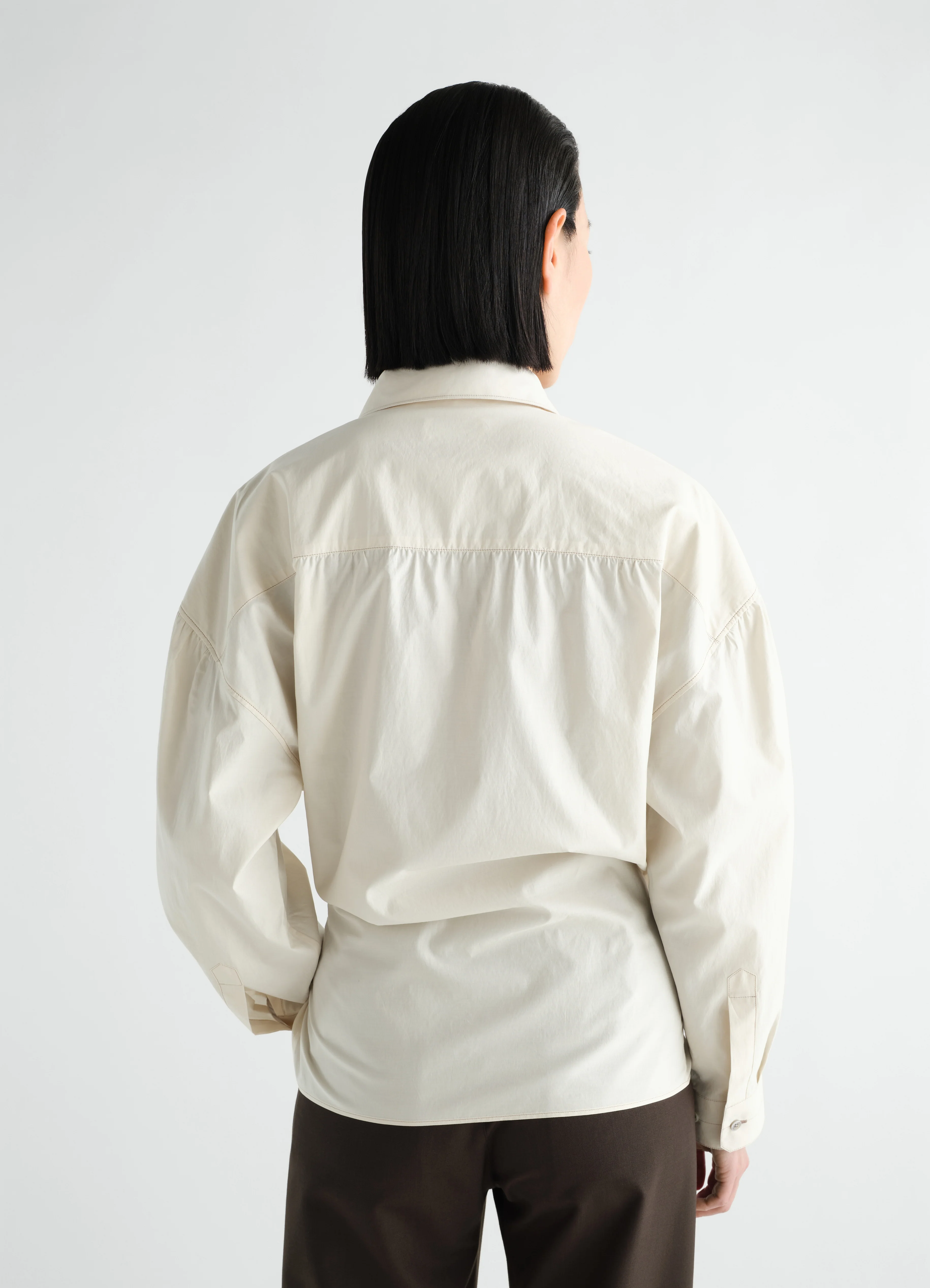 STRAIGHT COLLAR TWISTED SHIRT IN WASHED COTTON SILK - Image 5