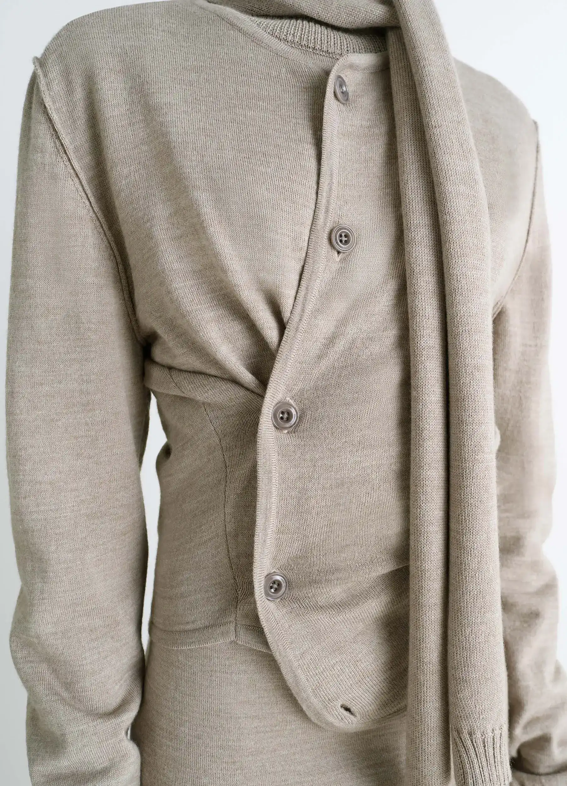 TWISTED CARDIGAN WITH SCARF IN MERINO BLEND - Image 3