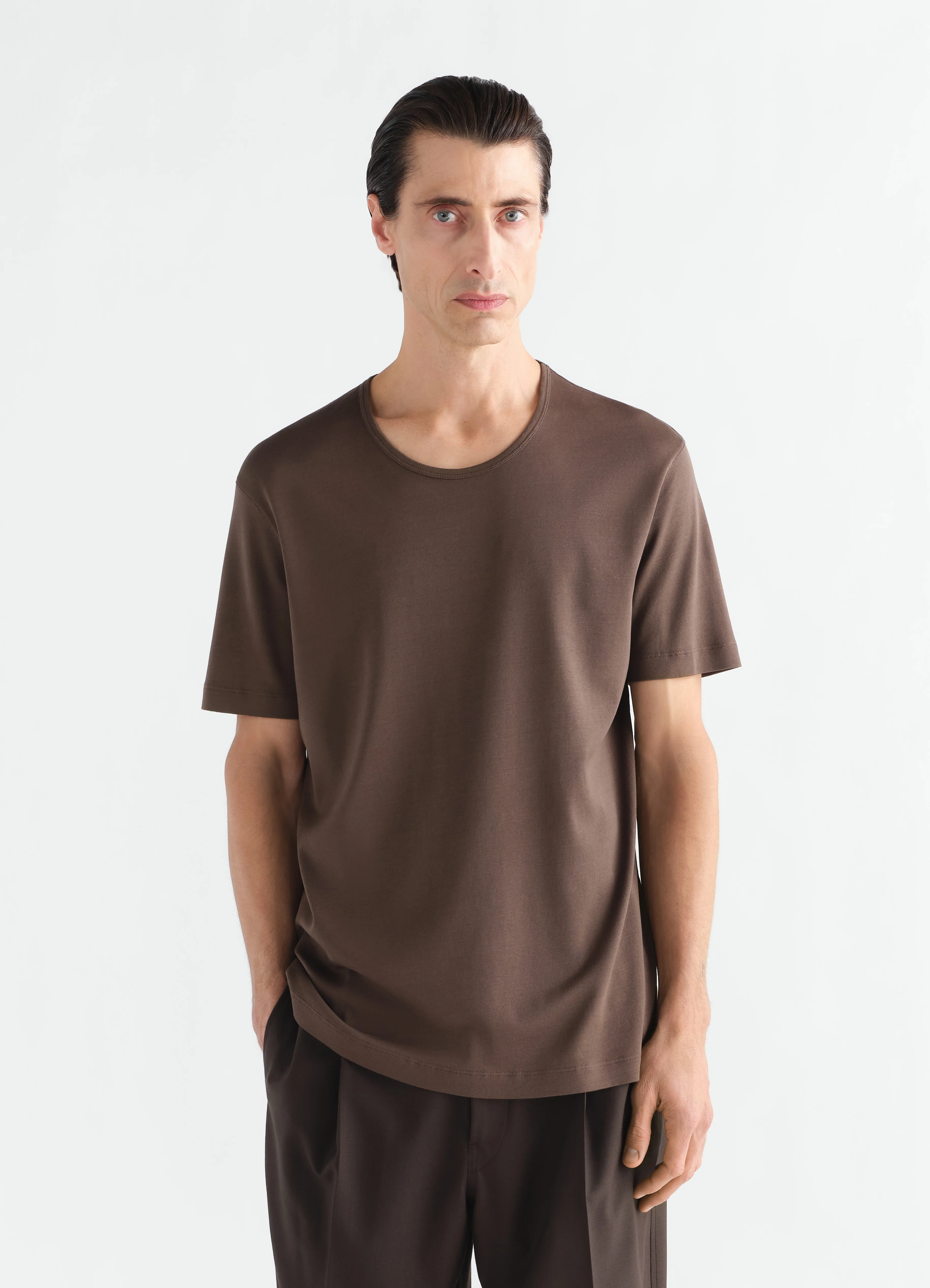 SCOOP-NECK T-SHIRT IN RIBBED JERSEY